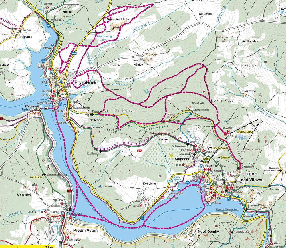 Mapa lyžařského běžeckého areálu Frymburk-Lipno