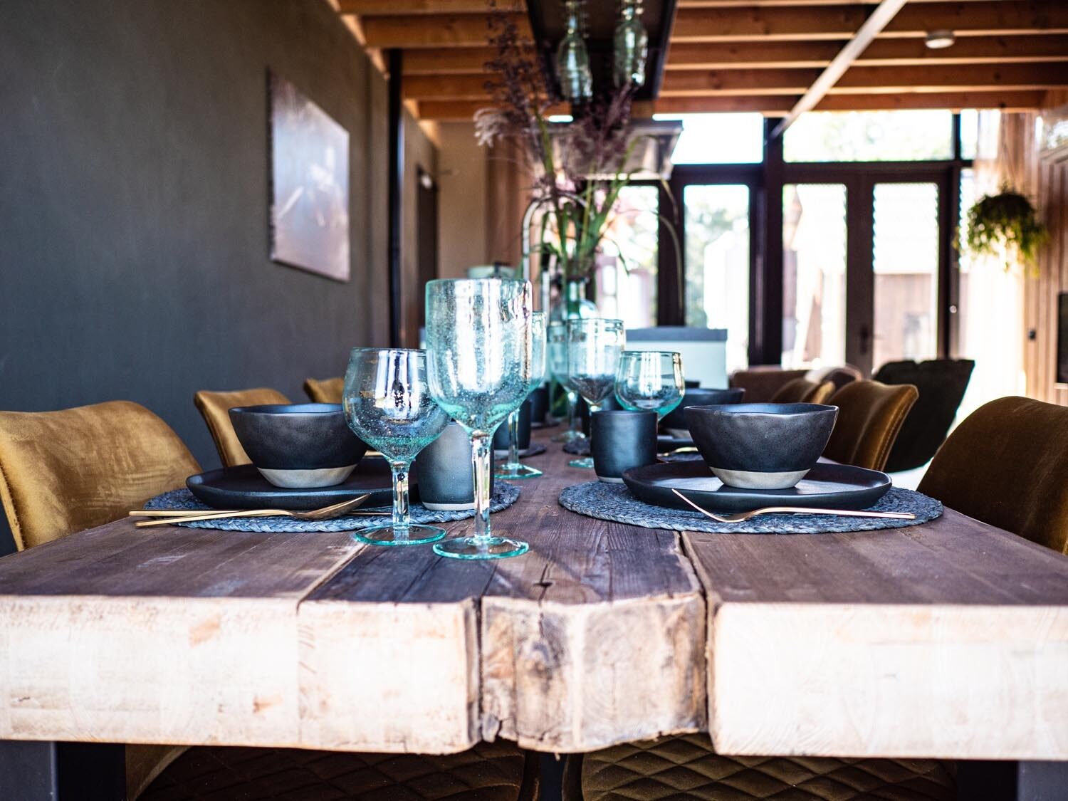 Table made of rafters from the farm