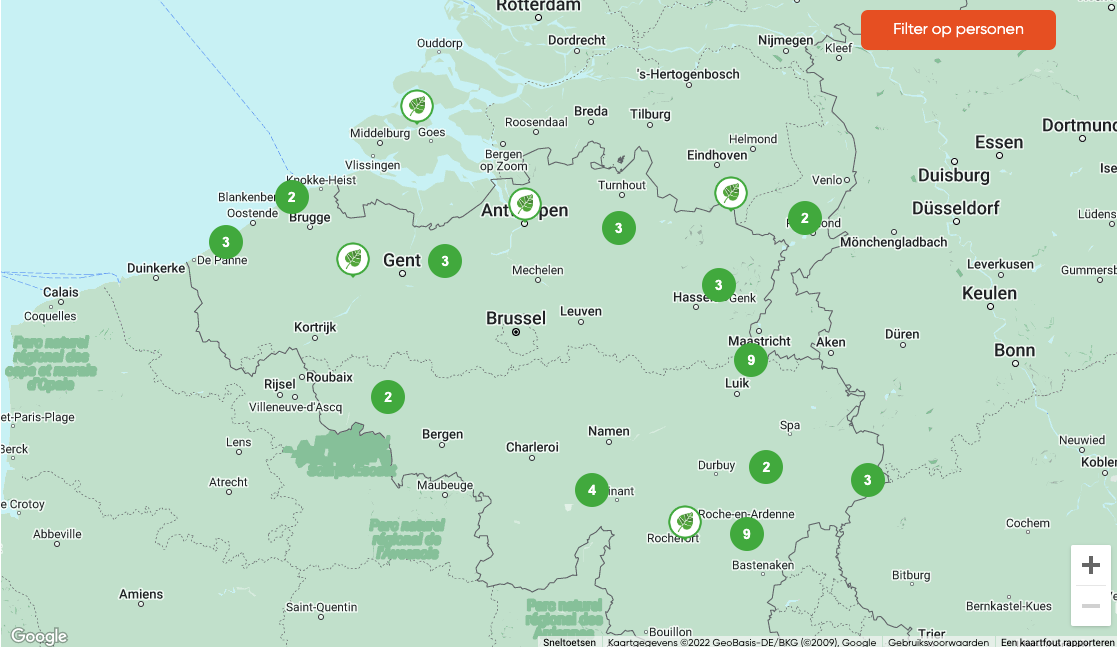 Zoek groepsaccommodaties op kaart Belgie