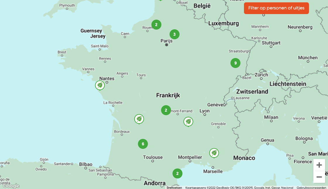 Groepsaccommodaties zoeken op kaart Frankrijk