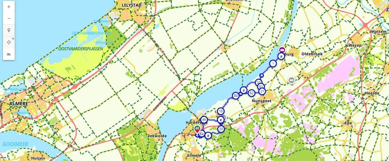 fietsknooppunt route Harderwijk en Elburg