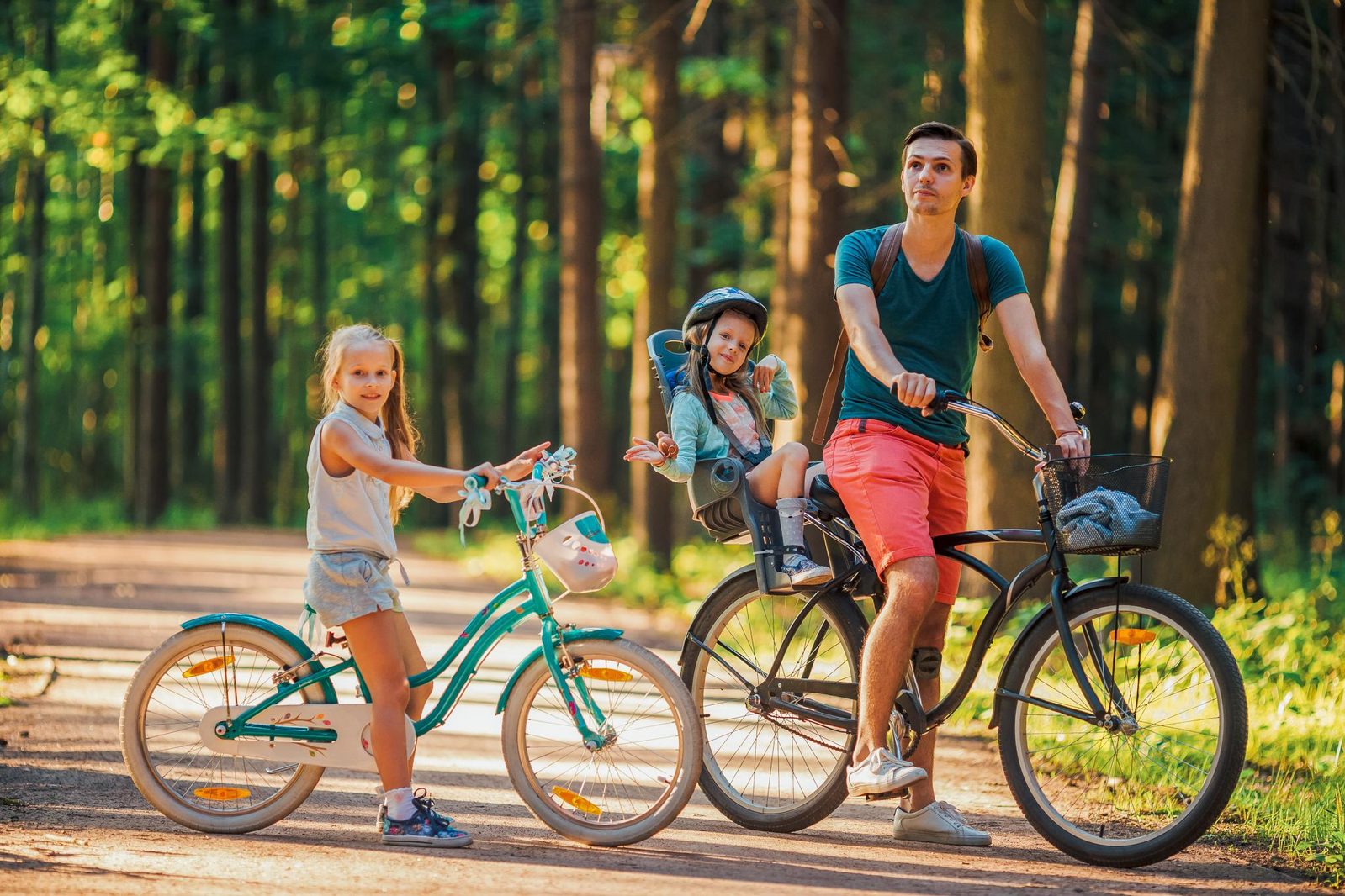 Happy family bikings outdoors