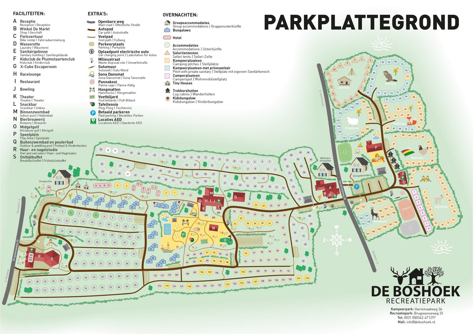 Karte des Freizeitparks De Boshoek in der Veluwe in Voorthuizen