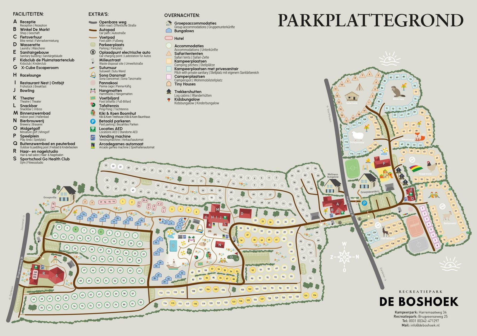 Plattegrond van Recreatiepark De Boshoek op de Veluwe in Voorthuizen