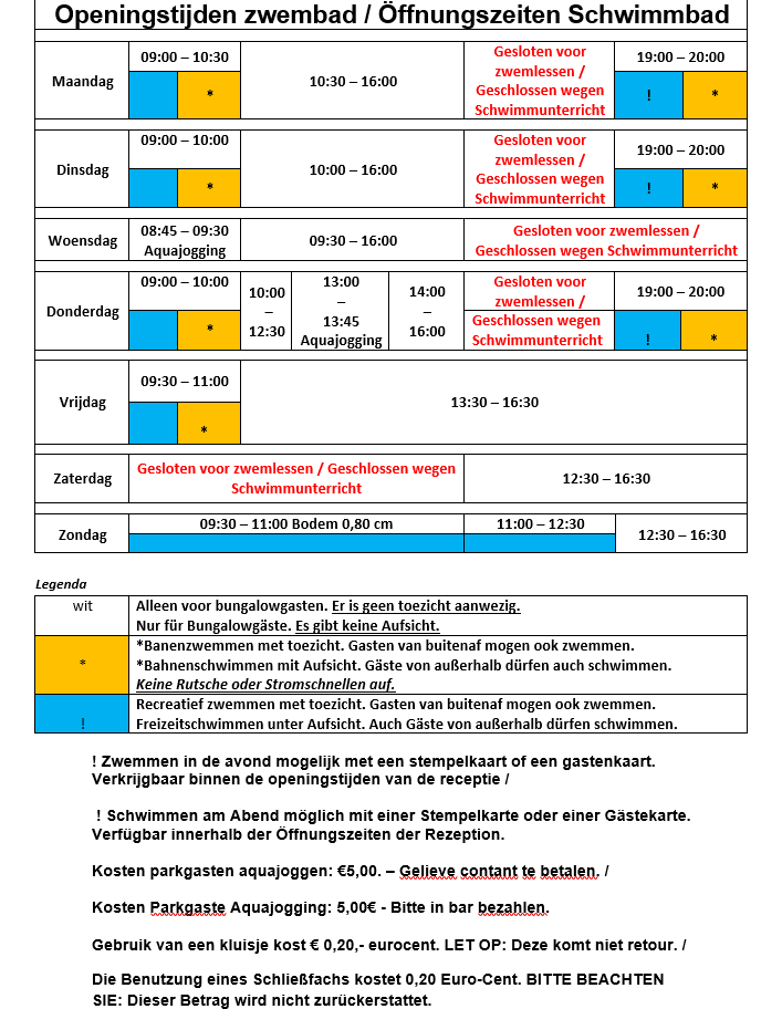 Swimming pool opening hours