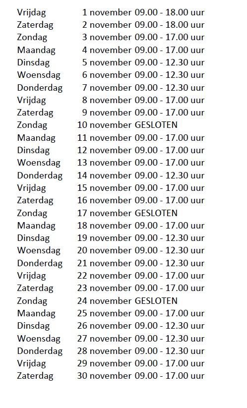 Openingstijden november nl