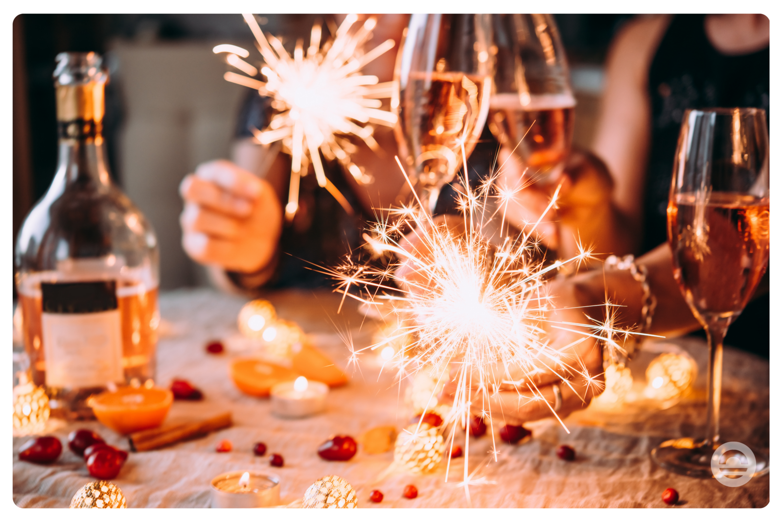 New Year's Eve photo of champagne and starry rains