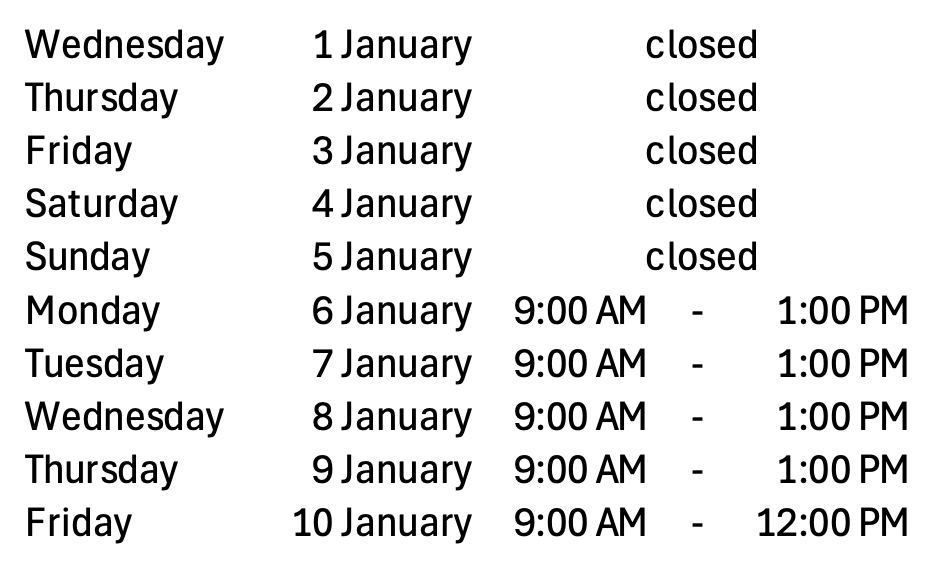 Openinghours January