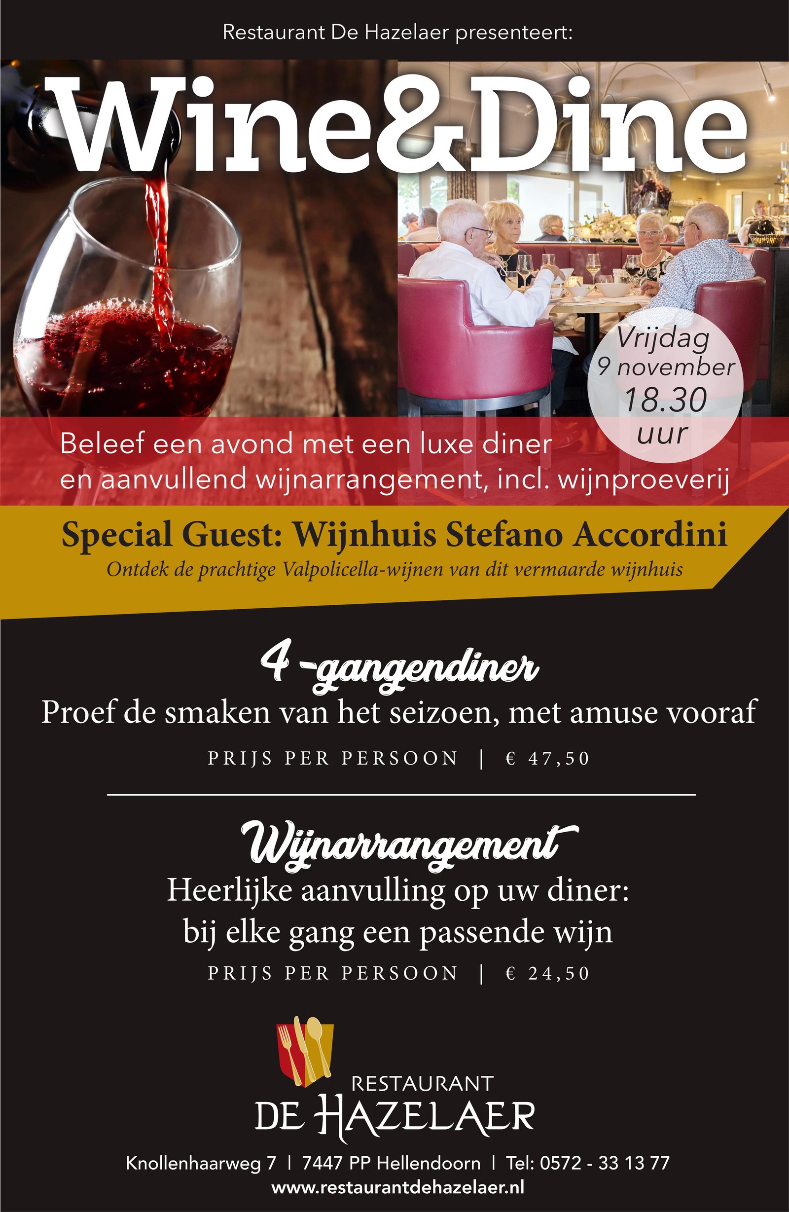 Avond Wine & Dine bij restaurant De Hazelaer